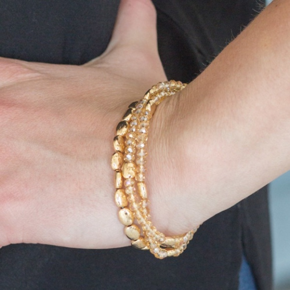 Hello Beautiful - Gold Stretchy Beaded Bracelets - Picture 2 of 2